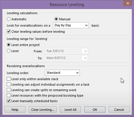 Resource leveling in MS Project